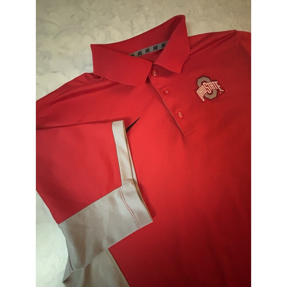 Nike Golf Ohio State Buckeyes Polo Shirt Large Mens Dri-FIT Red Grey Sideline